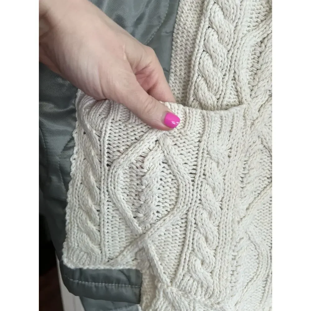 POL Naomi Cable Knit Mixed Media Boxy Grandpa Cardigan Jacket Sz M NWT - Picture 6 of 15